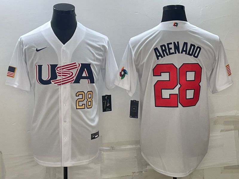 Men 2023 World Cub USA #28 Arenado White Nike MLB Jersey3